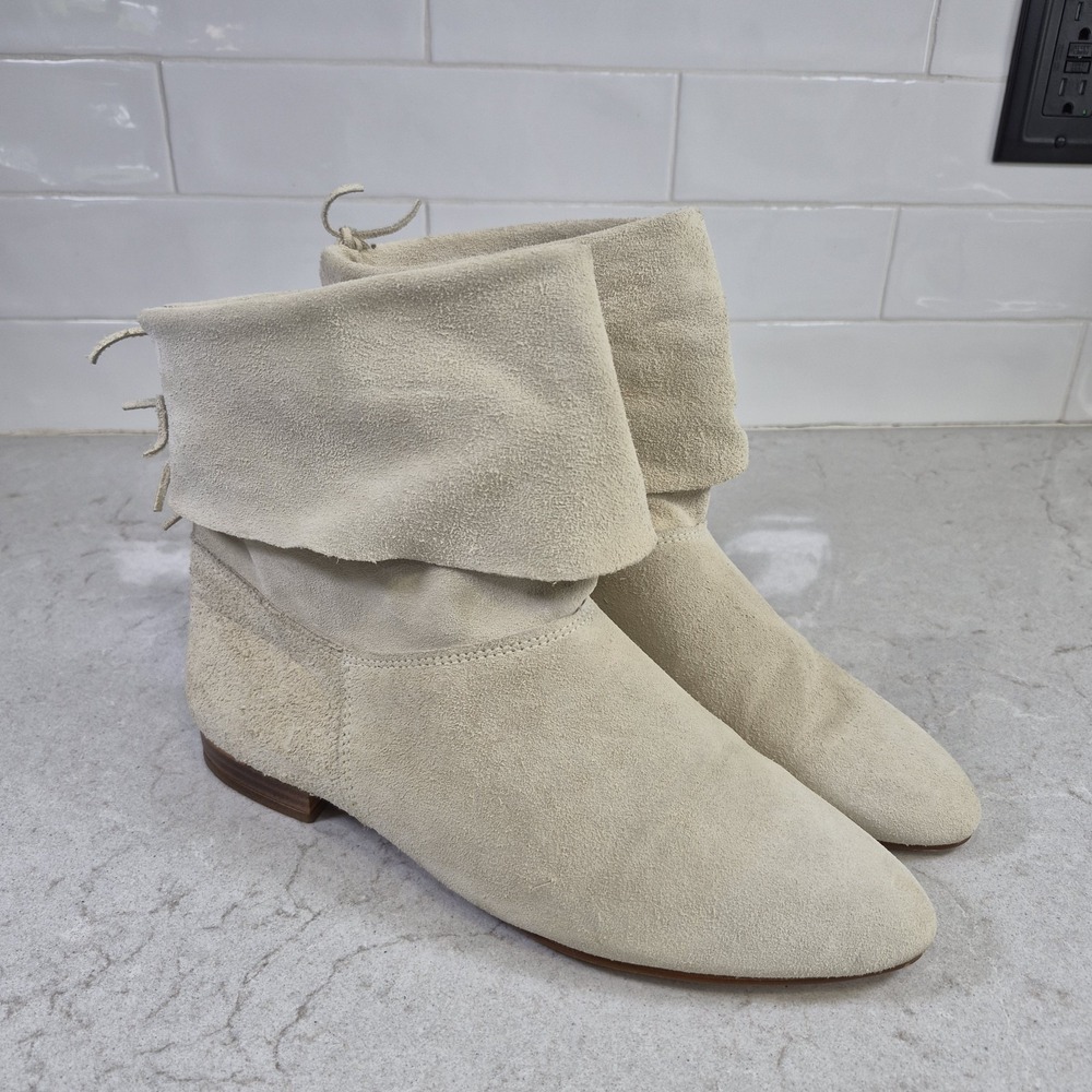 Vintage Adams Rib Suede Fold-Over Ankle Boots — Made in USA, Boho / Western Size